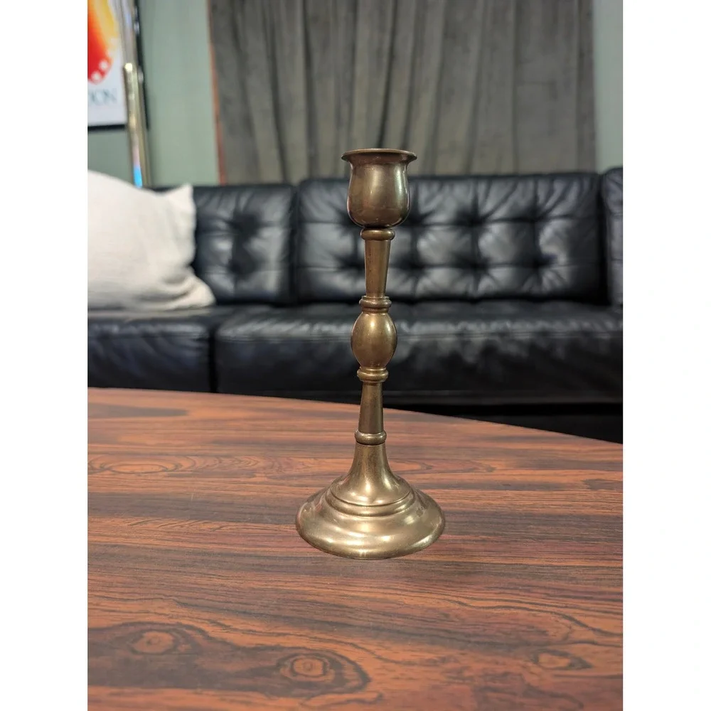 Vintage Solid Brass Taper Candlestick Holder 8 Inch Turned Spindle Design Gold